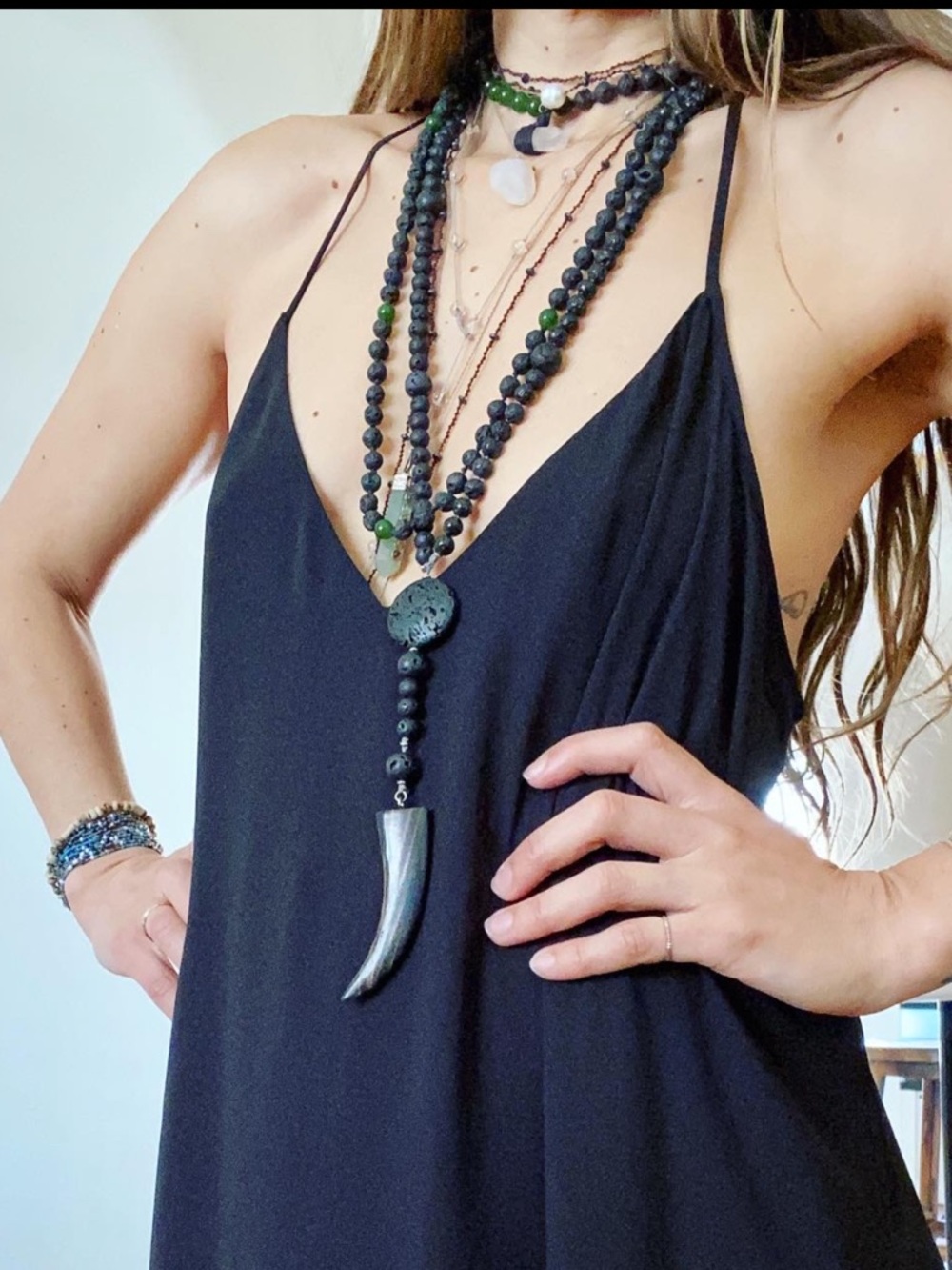 Lava Beads Necklace with charm